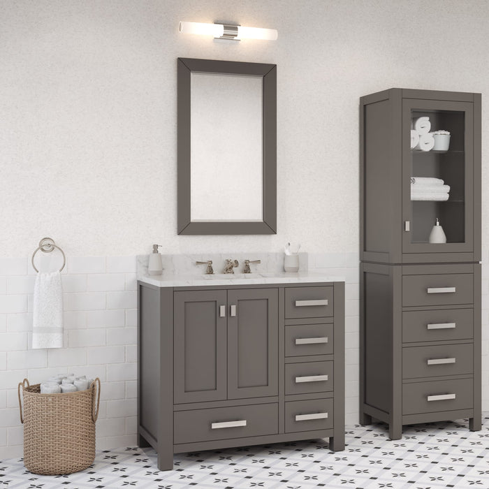 Kingston Madison MS36CW01CG - 36 in. x 21.5 in. Bathroom Vanity Marble Top in Carrara White and White Basin, Gray