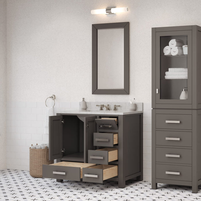 Kingston Madison MS36CW01CG - 36 in. x 21.5 in. Bathroom Vanity Marble Top in Carrara White and White Basin, Gray