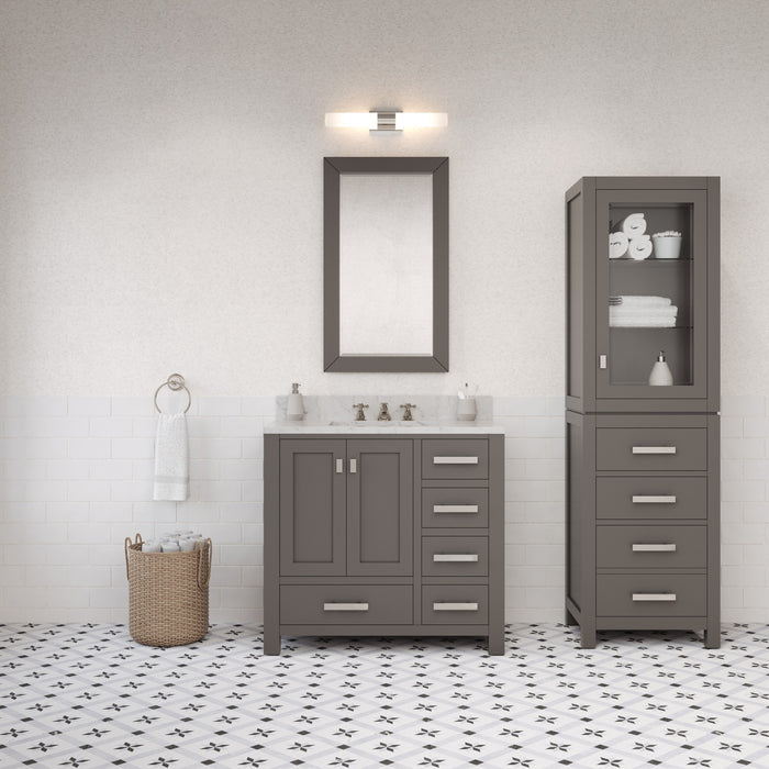 Kingston Madison MS36CW01CG - 36 in. x 21.5 in. Bathroom Vanity Marble Top in Carrara White and White Basin, Gray