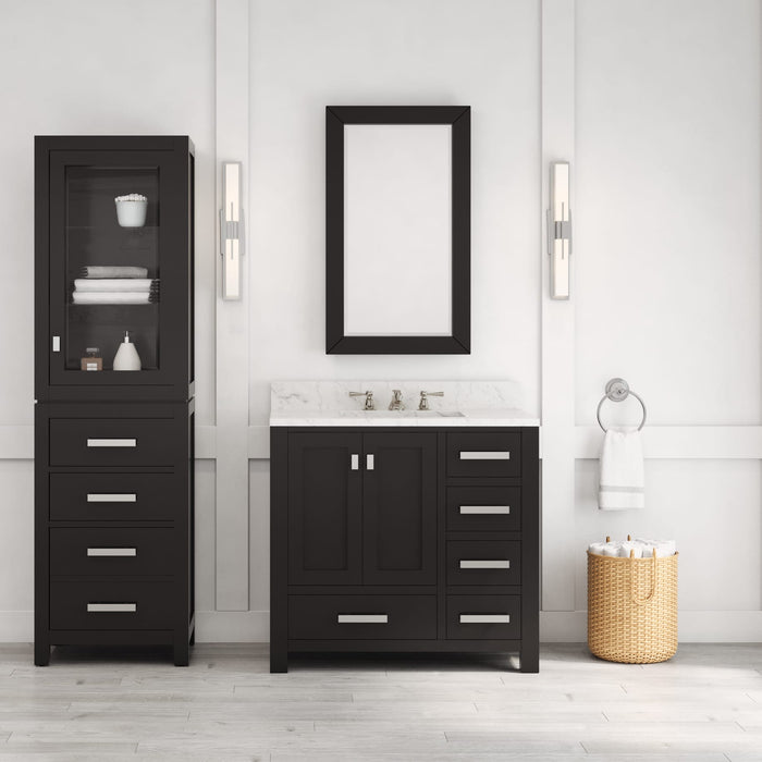 Kingston Madison MS36CW01ES - 36 in. x 21.5 in. Bathroom Vanity Marble Top in Carrara White and White Basin, Espresso