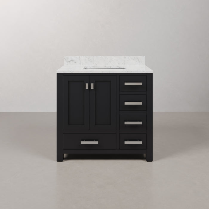 Kingston Madison MS36CW01ES - 36 in. x 21.5 in. Bathroom Vanity Marble Top in Carrara White and White Basin, Espresso