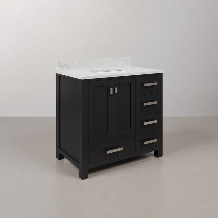 Kingston Madison MS36CW01ES - 36 in. x 21.5 in. Bathroom Vanity Marble Top in Carrara White and White Basin, Espresso