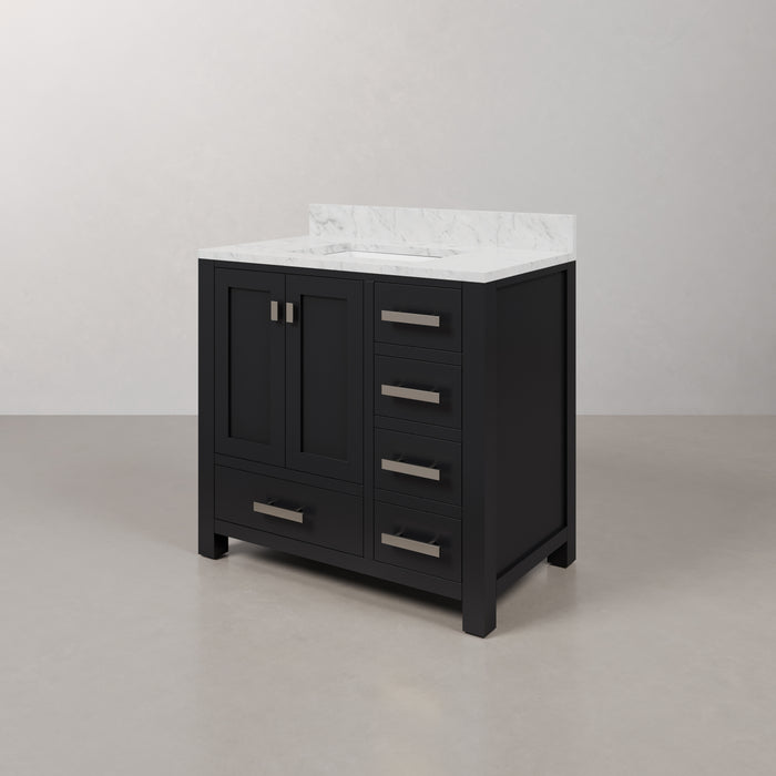 Kingston Madison MS36CW01ES - 36 in. x 21.5 in. Bathroom Vanity Marble Top in Carrara White and White Basin, Espresso