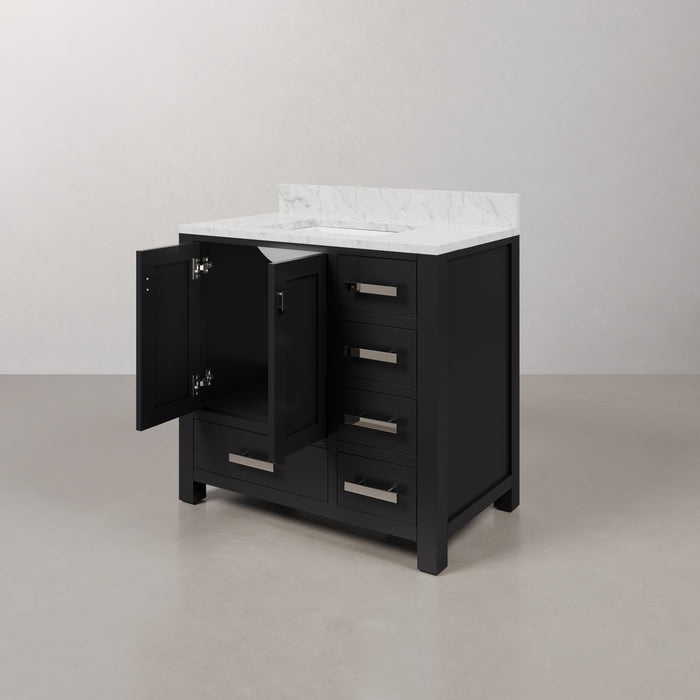 Kingston Madison MS36CW01ES - 36 in. x 21.5 in. Bathroom Vanity Marble Top in Carrara White and White Basin, Espresso