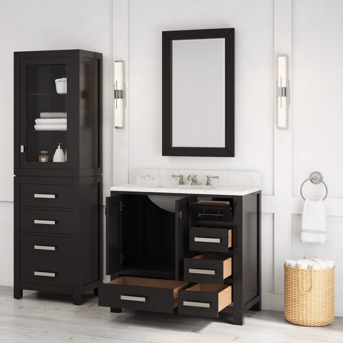 Kingston Madison MS36CW01ES - 36 in. x 21.5 in. Bathroom Vanity Marble Top in Carrara White and White Basin, Espresso