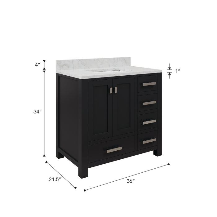 Kingston Madison MS36CW01ES - 36 in. x 21.5 in. Bathroom Vanity Marble Top in Carrara White and White Basin, Espresso