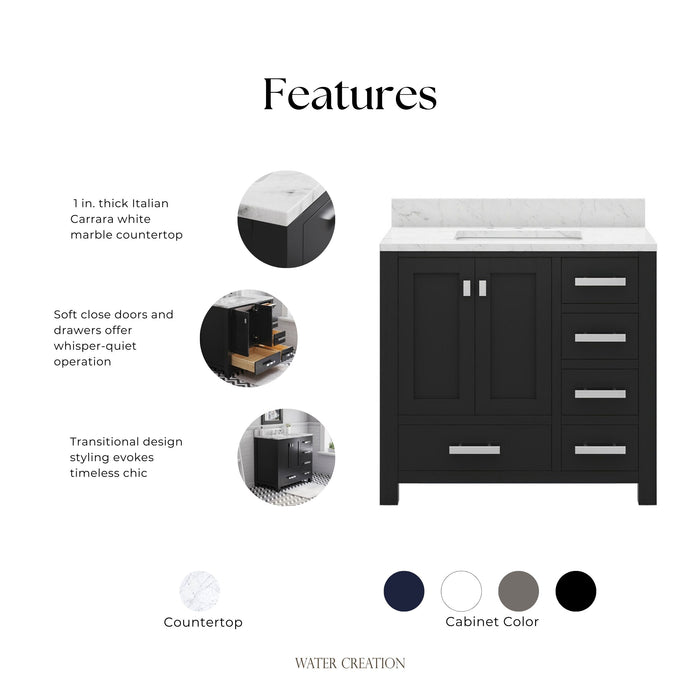 Kingston Madison MS36CW01ES - 36 in. x 21.5 in. Bathroom Vanity Marble Top in Carrara White and White Basin, Espresso