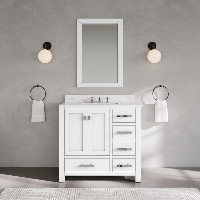 Kingston Madison MS36CW01PW - 36 in. x 21.5 in. Bathroom Vanity Marble Top in Carrara White and White Basin, White