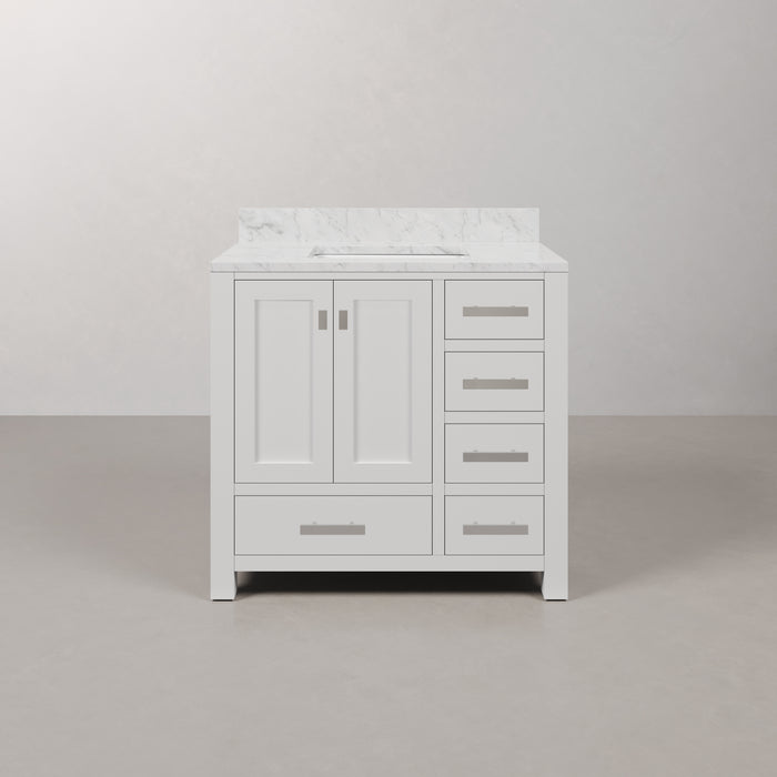 Kingston Madison MS36CW01PW - 36 in. x 21.5 in. Bathroom Vanity Marble Top in Carrara White and White Basin, White