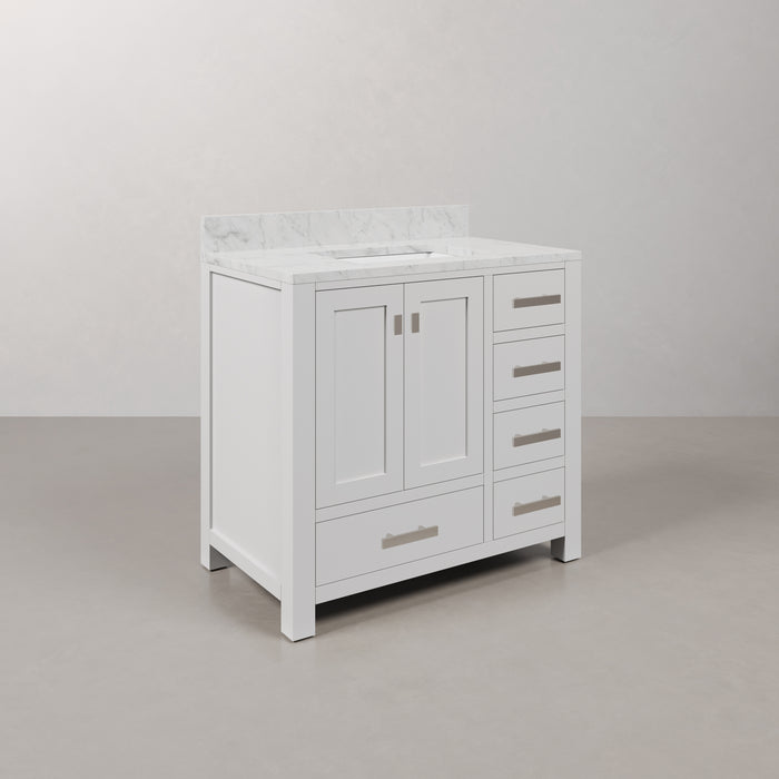 Kingston Madison MS36CW01PW - 36 in. x 21.5 in. Bathroom Vanity Marble Top in Carrara White and White Basin, White