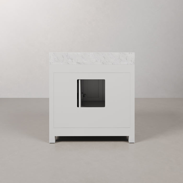 Kingston Madison MS36CW01PW - 36 in. x 21.5 in. Bathroom Vanity Marble Top in Carrara White and White Basin, White