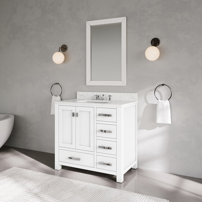 Kingston Madison MS36CW01PW - 36 in. x 21.5 in. Bathroom Vanity Marble Top in Carrara White and White Basin, White