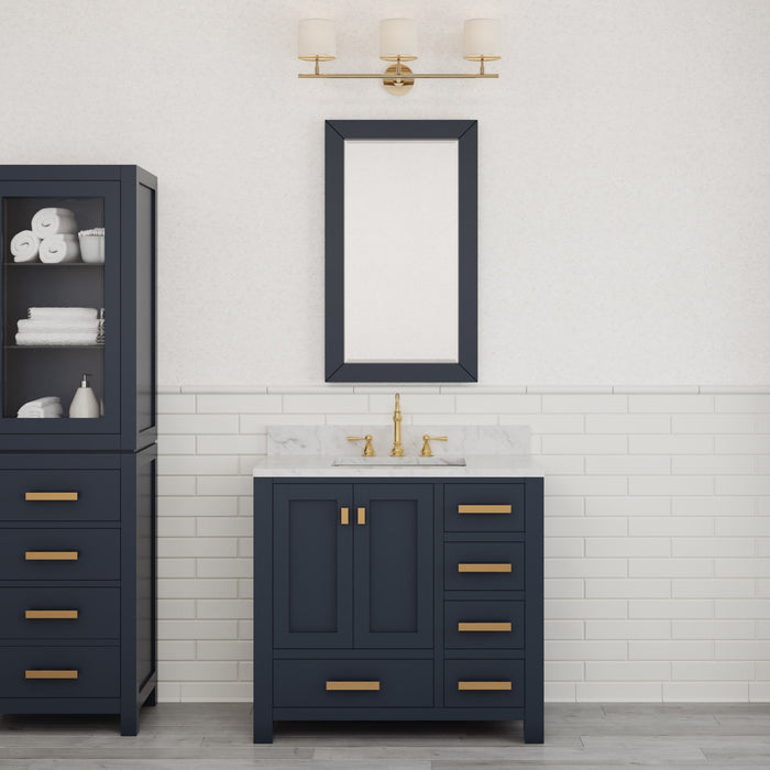 Kingston Madison MS36CW06MB - 36 in. x 21.5 in. Bathroom Vanity Marble Top in Carrara White and White Basin, Monarch Blue