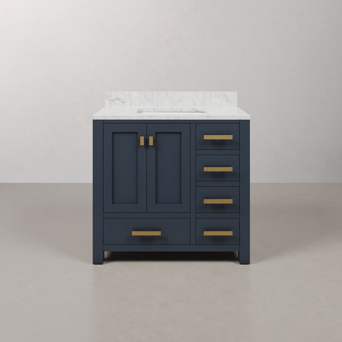 Kingston Madison MS36CW06MB - 36 in. x 21.5 in. Bathroom Vanity Marble Top in Carrara White and White Basin, Monarch Blue