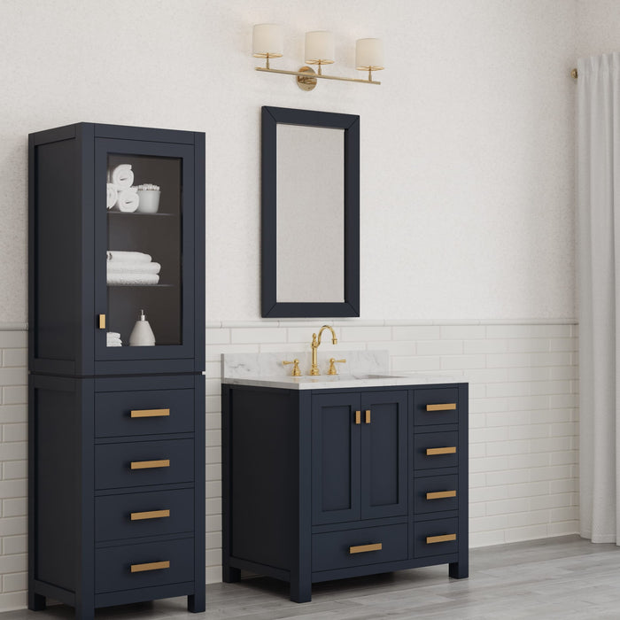 Kingston Madison MS36CW06MB - 36 in. x 21.5 in. Bathroom Vanity Marble Top in Carrara White and White Basin, Monarch Blue