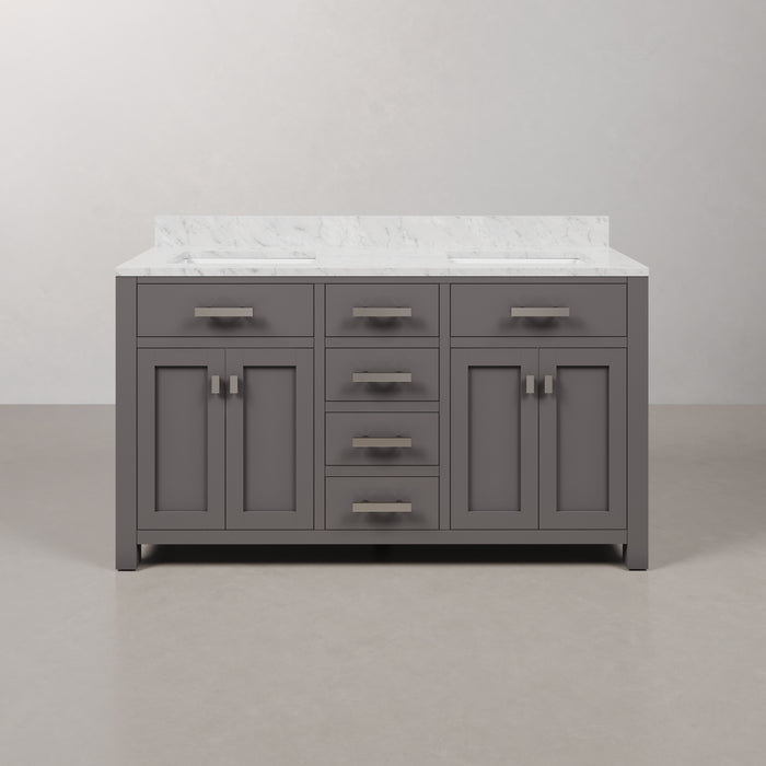 Kingston Madison MS60CW01CG - 60 in. x 21 in. Bathroom Vanity Marble Top in Carrara White, Cashmere Grey