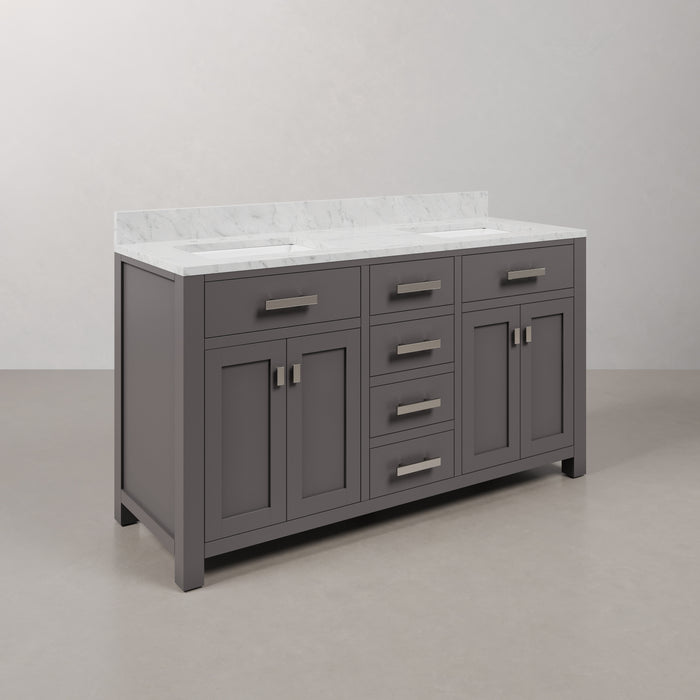 Kingston Madison MS60CW01CG - 60 in. x 21 in. Bathroom Vanity Marble Top in Carrara White, Cashmere Grey