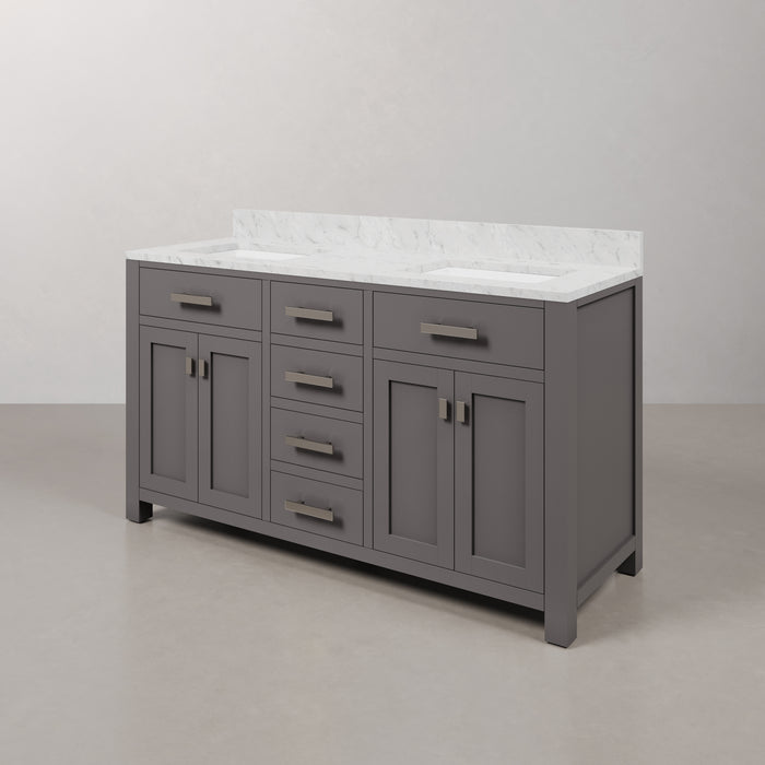 Kingston Madison MS60CW01CG - 60 in. x 21 in. Bathroom Vanity Marble Top in Carrara White, Cashmere Grey