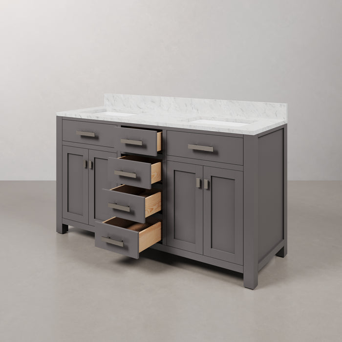 Kingston Madison MS60CW01CG - 60 in. x 21 in. Bathroom Vanity Marble Top in Carrara White, Cashmere Grey