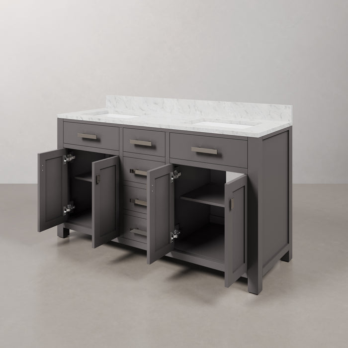 Kingston Madison MS60CW01CG - 60 in. x 21 in. Bathroom Vanity Marble Top in Carrara White, Cashmere Grey