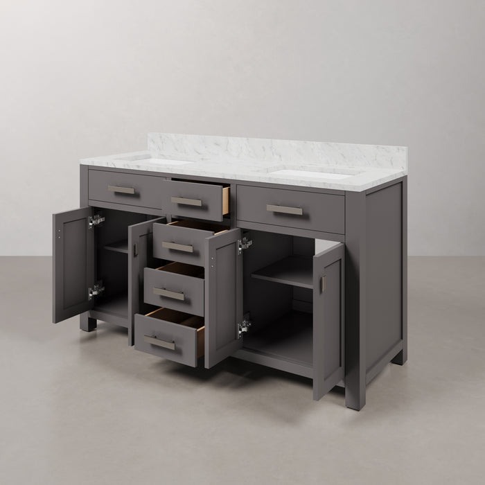 Kingston Madison MS60CW01CG - 60 in. x 21 in. Bathroom Vanity Marble Top in Carrara White, Cashmere Grey