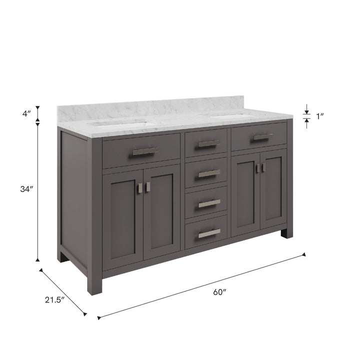 Kingston Madison MS60CW01CG - 60 in. x 21 in. Bathroom Vanity Marble Top in Carrara White, Cashmere Grey