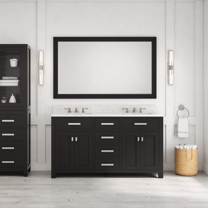 Kingston Madison MS60CW01ES - 60 in. x 21.5 in. Bathroom Vanity Double Sink with Carrara White Marble Top, Espresso
