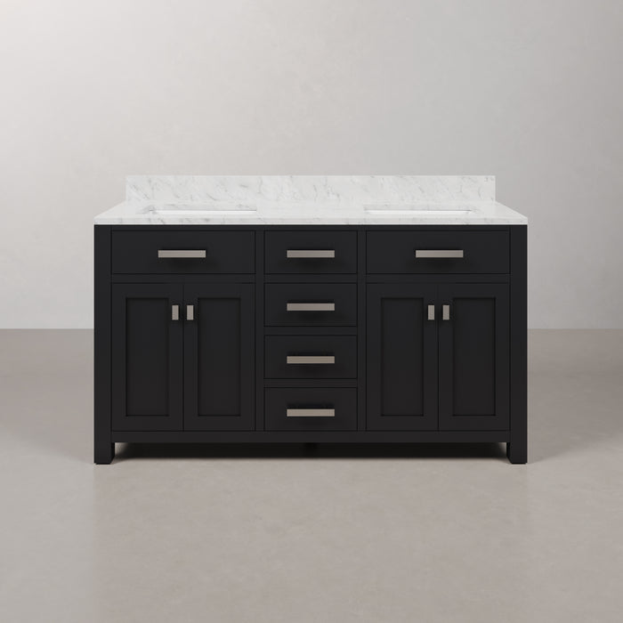 Kingston Madison MS60CW01ES - 60 in. x 21.5 in. Bathroom Vanity Double Sink with Carrara White Marble Top, Espresso