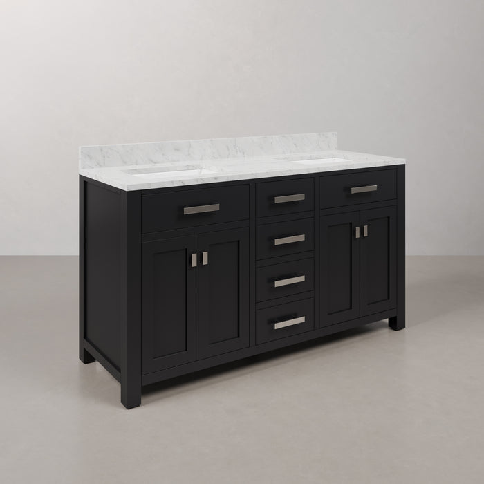 Kingston Madison MS60CW01ES - 60 in. x 21.5 in. Bathroom Vanity Double Sink with Carrara White Marble Top, Espresso