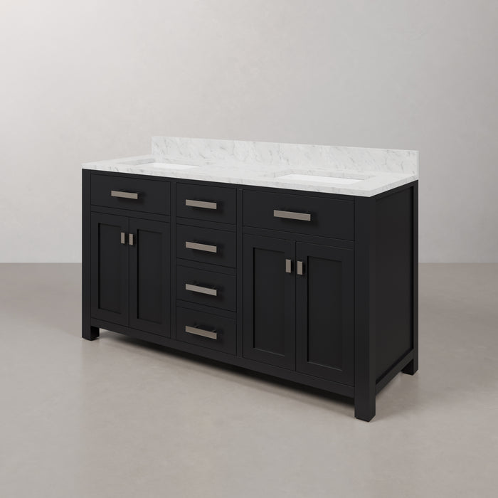 Kingston Madison MS60CW01ES - 60 in. x 21.5 in. Bathroom Vanity Double Sink with Carrara White Marble Top, Espresso