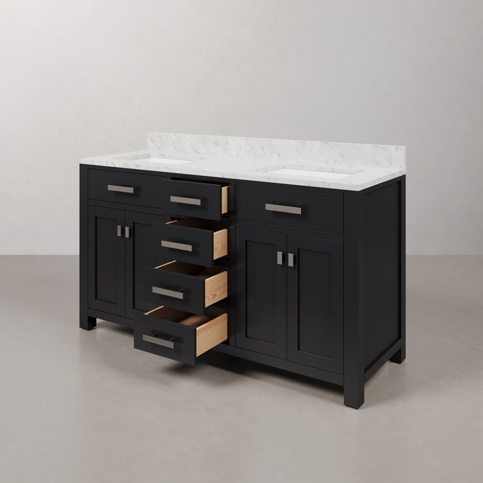 Kingston Madison MS60CW01ES - 60 in. x 21.5 in. Bathroom Vanity Double Sink with Carrara White Marble Top, Espresso