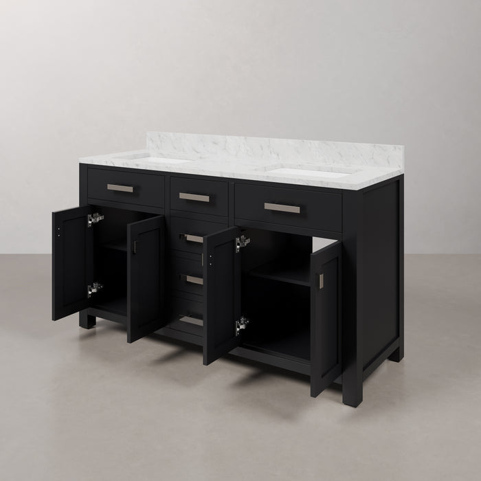 Kingston Madison MS60CW01ES - 60 in. x 21.5 in. Bathroom Vanity Double Sink with Carrara White Marble Top, Espresso