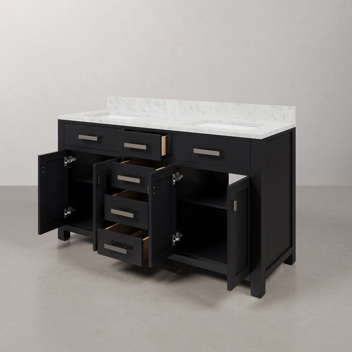Kingston Madison MS60CW01ES - 60 in. x 21.5 in. Bathroom Vanity Double Sink with Carrara White Marble Top, Espresso