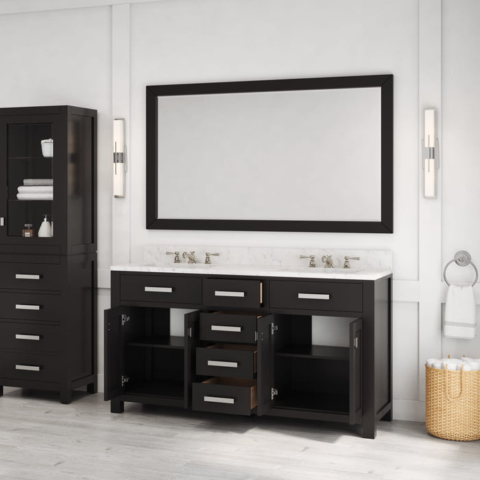 Kingston Madison MS60CW01ES - 60 in. x 21.5 in. Bathroom Vanity Double Sink with Carrara White Marble Top, Espresso