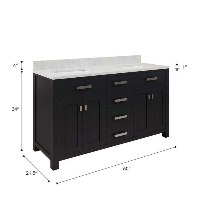 Kingston Madison MS60CW01ES - 60 in. x 21.5 in. Bathroom Vanity Double Sink with Carrara White Marble Top, Espresso