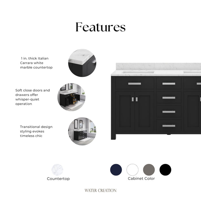 Kingston Madison MS60CW01ES - 60 in. x 21.5 in. Bathroom Vanity Double Sink with Carrara White Marble Top, Espresso