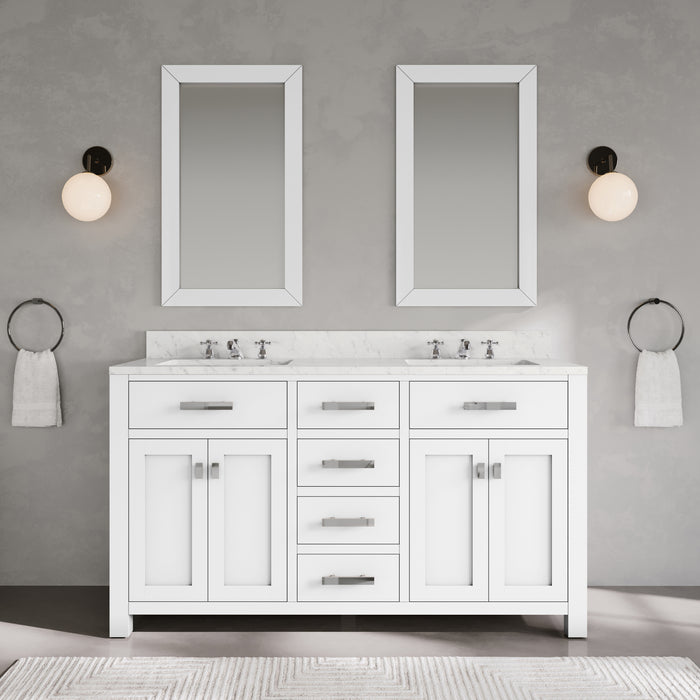 Kingston Madison MS60CW01PW - 60 in. x 21.5 in Bathroom Vanity Marble Top in Carrara White, Modern White