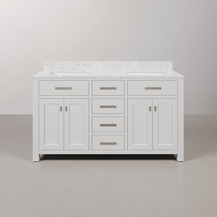 Kingston Madison MS60CW01PW - 60 in. x 21.5 in Bathroom Vanity Marble Top in Carrara White, Modern White