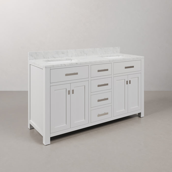 Kingston Madison MS60CW01PW - 60 in. x 21.5 in Bathroom Vanity Marble Top in Carrara White, Modern White