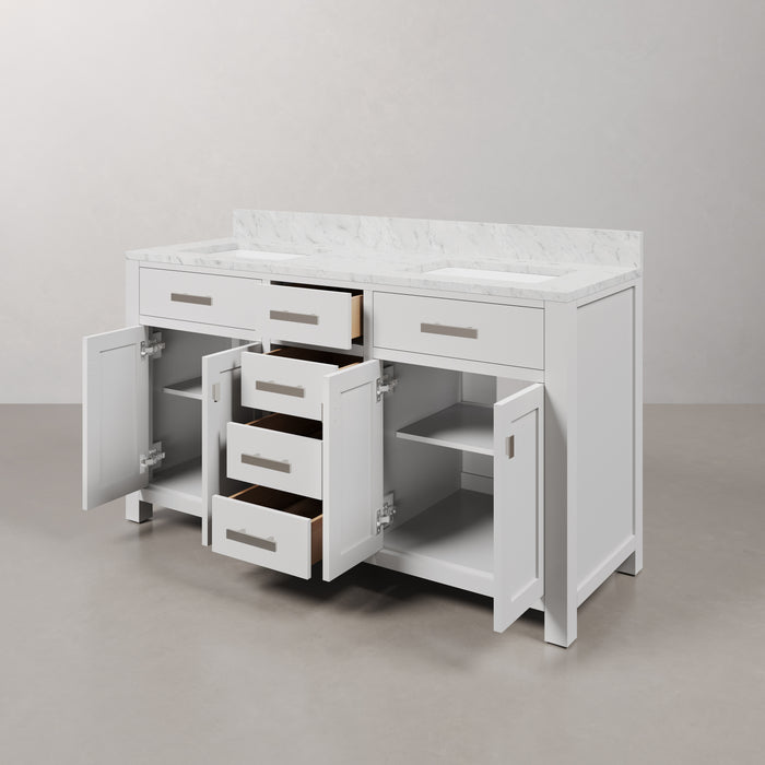 Kingston Madison MS60CW01PW - 60 in. x 21.5 in Bathroom Vanity Marble Top in Carrara White, Modern White