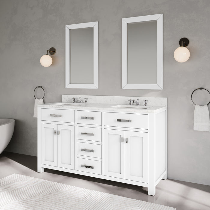 Kingston Madison MS60CW01PW - 60 in. x 21.5 in Bathroom Vanity Marble Top in Carrara White, Modern White