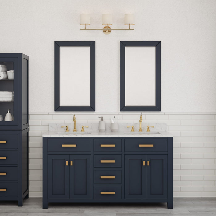 Kingston Madison MS60CW06MB - 60 in. x 21.5 in. Bathroom Vanity Marble Top in Carrara White and White Basin, Monarch Blue