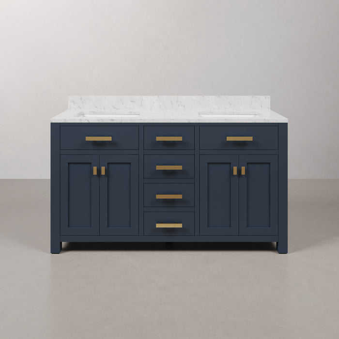 Kingston Madison MS60CW06MB - 60 in. x 21.5 in. Bathroom Vanity Marble Top in Carrara White and White Basin, Monarch Blue