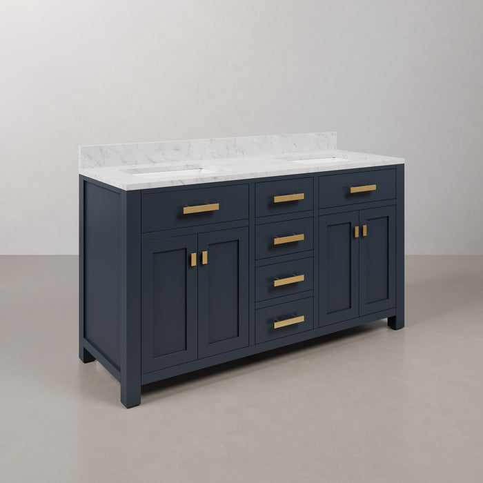 Kingston Madison MS60CW06MB - 60 in. x 21.5 in. Bathroom Vanity Marble Top in Carrara White and White Basin, Monarch Blue