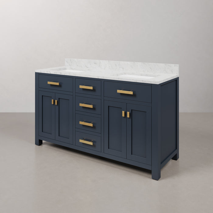 Kingston Madison MS60CW06MB - 60 in. x 21.5 in. Bathroom Vanity Marble Top in Carrara White and White Basin, Monarch Blue