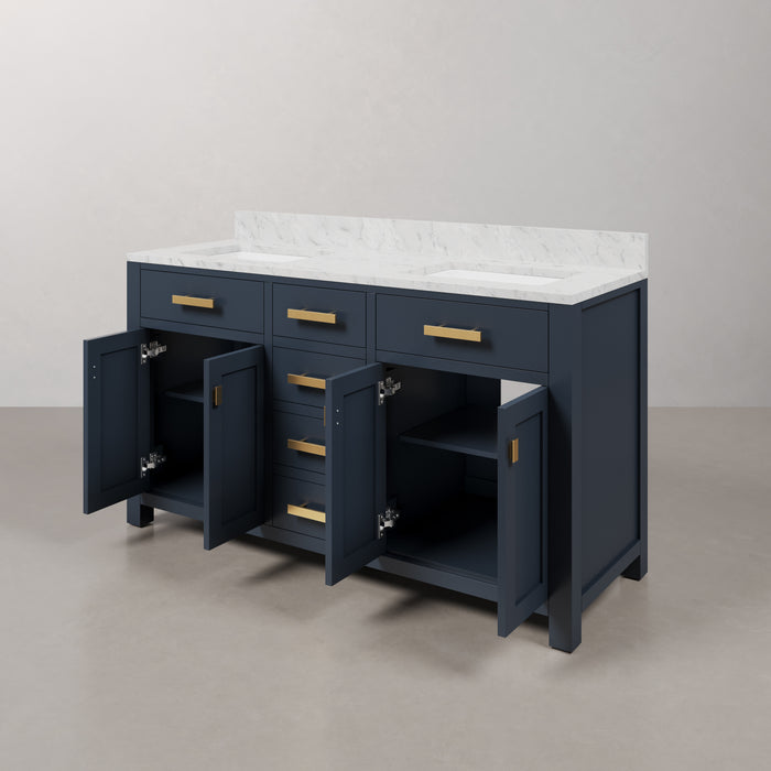 Kingston Madison MS60CW06MB - 60 in. x 21.5 in. Bathroom Vanity Marble Top in Carrara White and White Basin, Monarch Blue
