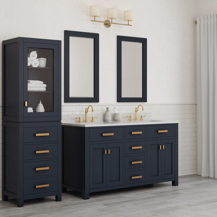 Kingston Madison MS60CW06MB - 60 in. x 21.5 in. Bathroom Vanity Marble Top in Carrara White and White Basin, Monarch Blue