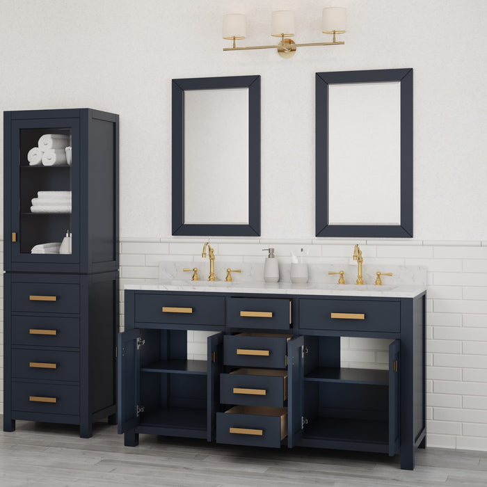 Kingston Madison MS60CW06MB - 60 in. x 21.5 in. Bathroom Vanity Marble Top in Carrara White and White Basin, Monarch Blue