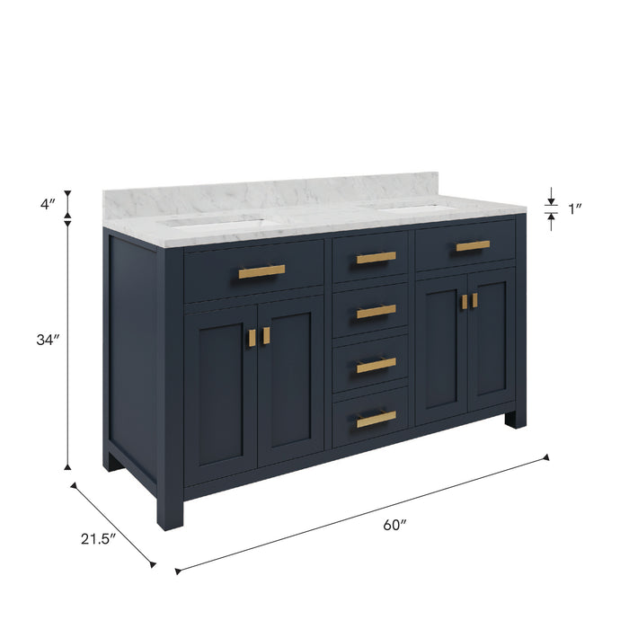 Kingston Madison MS60CW06MB - 60 in. x 21.5 in. Bathroom Vanity Marble Top in Carrara White and White Basin, Monarch Blue