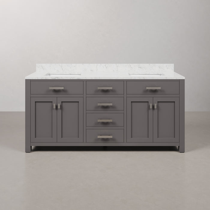 Kingston Madison MS72CW01CG - 72 in. x 21 in. Bathroom Vanity Marble Top in Carrara White, Cashmere Grey